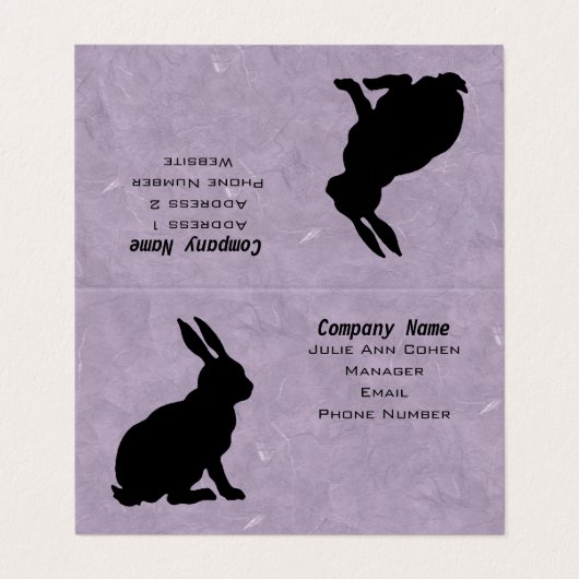 Zittend Black Rabbit Silhouette op gemarmerde Paar Visitekaartje (Buitenkant ongevouwen)