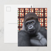 Zittend Gorilla op Rood en Blauw Geometrisch Wildl Briefkaart (Voorkant / Achterkant)
