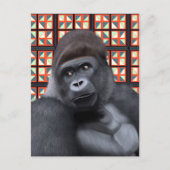 Zittend Gorilla op Rood en Blauw Geometrisch Wildl Briefkaart (Voorkant)