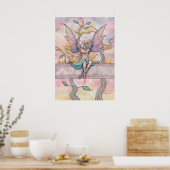 Zittend met Sterren Fairy met Oranje Tabby Art Poster (Keuken)