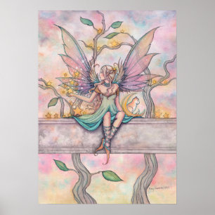 Zittend met sterrenfee met oranje tabby-kunst poster