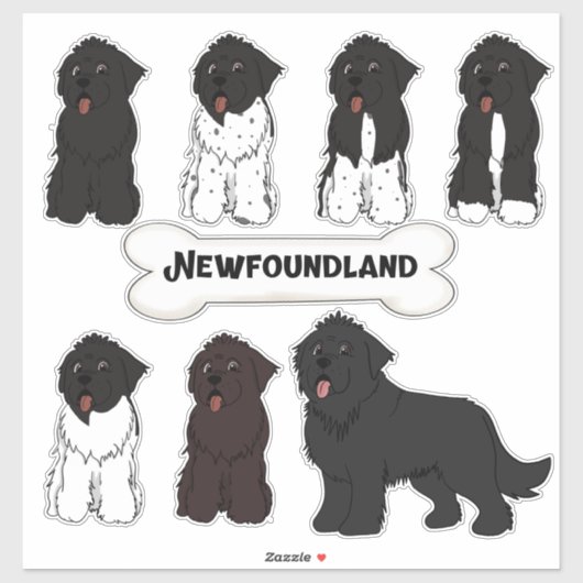 Zittend Newfoundland Cartoon Dog Sticker Set (Vel)