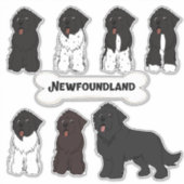 Zittend Newfoundland Cartoon Dog Sticker Set (Voorkant)