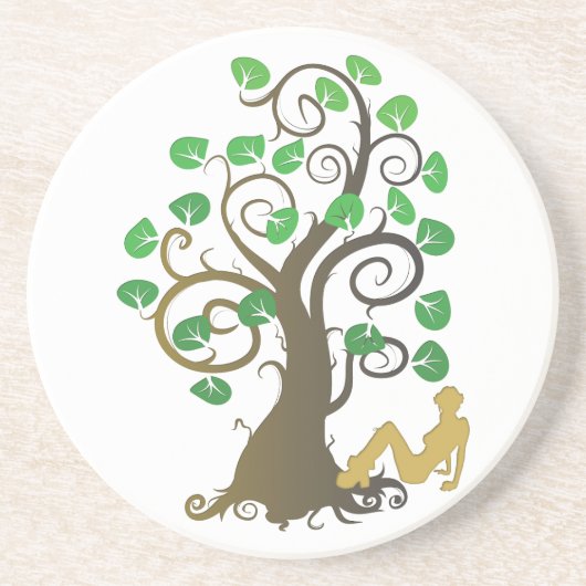 Zittend onder de boom zandsteen onderzetter (Voorkant)