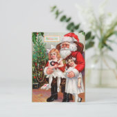 Zittend op de schoot van de Kerstman Feestdagenkaart (Staand voorkant)