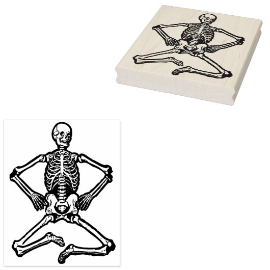 Zittend skelet illustratie art stempel (Gestempeld)