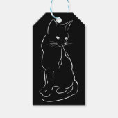 Zittend zwart kat silhouet | Handgeschetst Cadeaulabel (Voorkant)