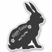 Zittend zwart konijn gelukkig Pasen wit bloemen Sticker (Voorkant)