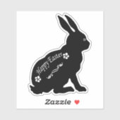 Zittend zwart konijn gelukkig Pasen wit bloemen Sticker (Vel)