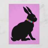 Zittend Zwart Konijn in Silhouet  Bloemen Briefkaart (Voorkant)
