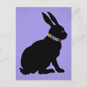 Zittend Zwart Konijn in Silhouet  Bloemen Briefkaart (Voorkant)
