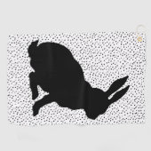 Zittend zwart konijn zijprofiel polka stippen golfhanddoek (Horizontaal)