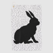 Zittend zwart konijn zijprofiel polka stippen golfhanddoek (Voorkant)