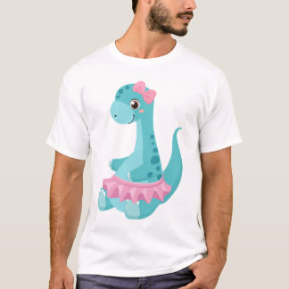 Zittende baby dinosaurus met roze ballet tutu t-shirt