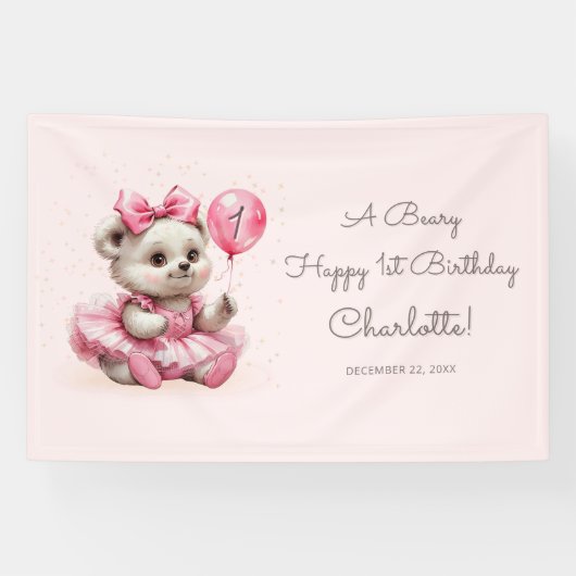 Zittende Ballerina Beer Verjaardag Spandoek (Horizontaal)