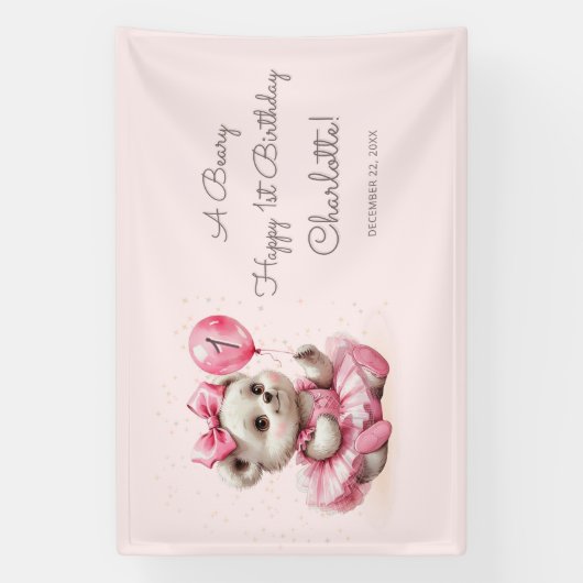 Zittende Ballerina Beer Verjaardag Spandoek (Verticaal)