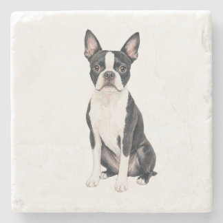 Zittende Boston Terrier Natuurstenen Onderzetter