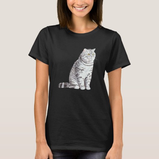 Zittende Britse Korthaar Kat T-shirt (Voorkant)
