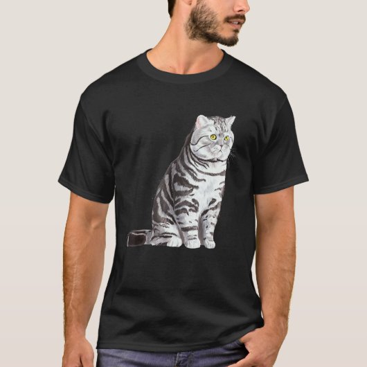 Zittende Britse Korthaar Kat T-shirt (Voorkant)