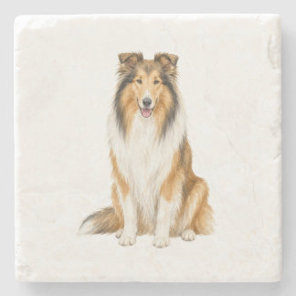 Zittende Collie Natuurstenen Onderzetter
