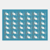 zittende elegante witte konijn bloemen donkerblauw inpakpapier vel (Voorkant)