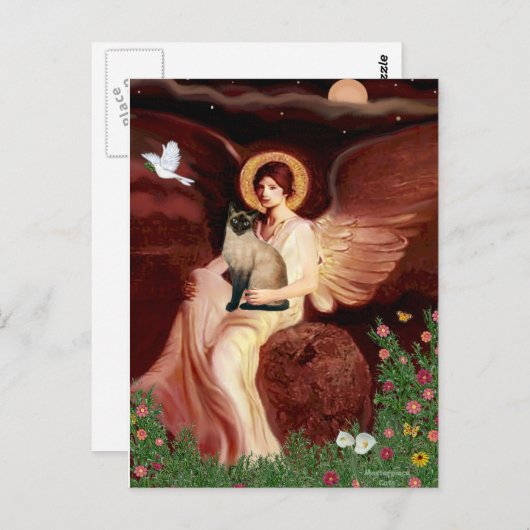 Zittende engel - Seal Point Siamese kat Briefkaart (Voorkant / Achterkant)