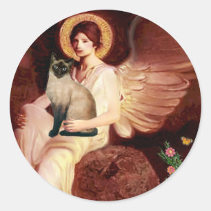 Zittende engel - Seal Point Siamese kat Ronde Sticker