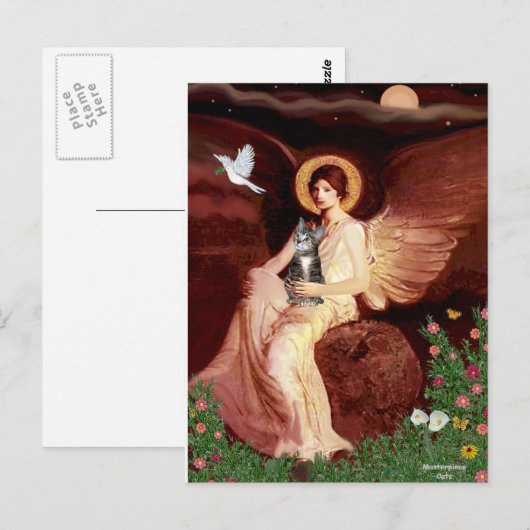 Zittende engel - Tabby tijger kat 31 Briefkaart (Voorkant / Achterkant)