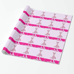 Zittende giraffe met giraffe vachtprint cadeaupapier