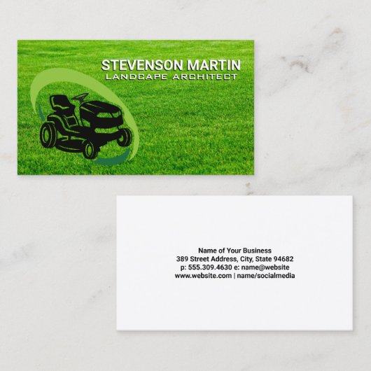 zittende grasmaaier | Gras | hovenier Visitekaartje (Voorkant / Achterkant)