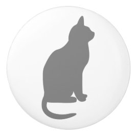 Zittende grijze kat naar rechts gericht keramische knop