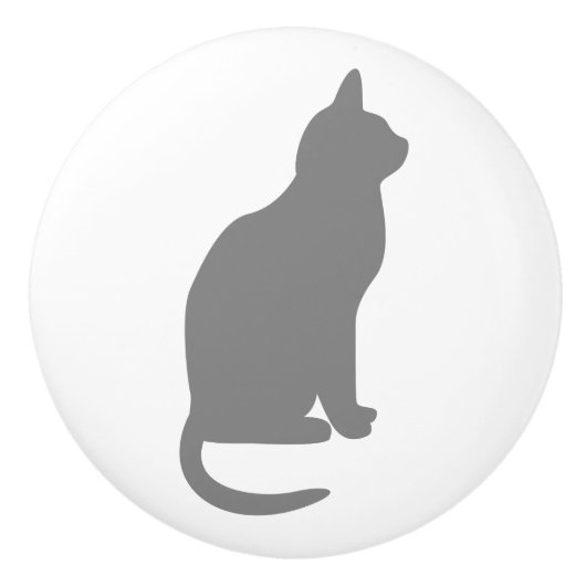 Zittende grijze kat naar rechts keramische knop (Voorkant)