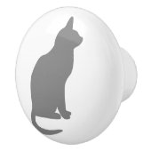 Zittende grijze kat naar rechts keramische knop (Rechts)