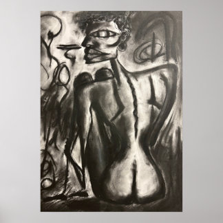 zittende houtskoolkunst poster