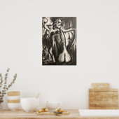 zittende houtskoolkunst poster (Keuken)