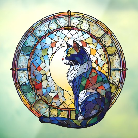 Zittende Kat Glas in lood Stijl Zonnevanger Raamsticker (Vel 3)