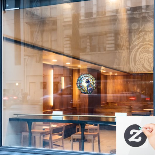Zittende Kat Glas in lood Stijl Zonnevanger Raamsticker (Cafe Raam)
