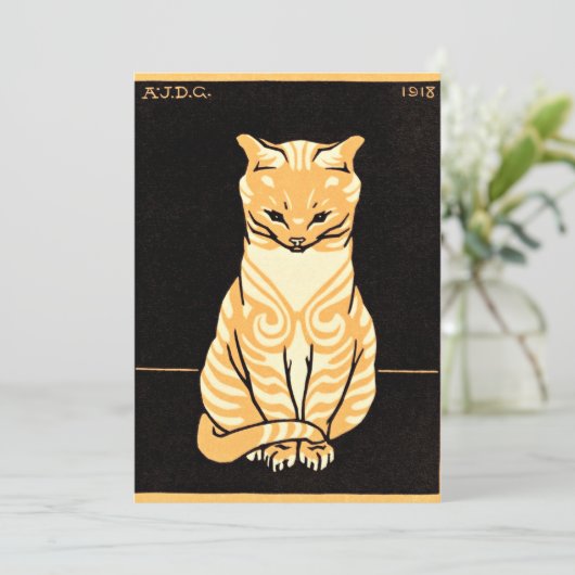 Zittende kat, illustratie in art-nouveau-stijl kaart (Staand voorkant)