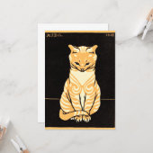 Zittende kat, illustratie in art-nouveau-stijl kaart (Voorkant / Achterkant in situ)