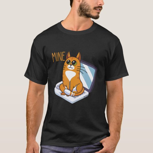 Zittende kat op computer grappige thuis kantoor ki t-shirt (Voorkant)