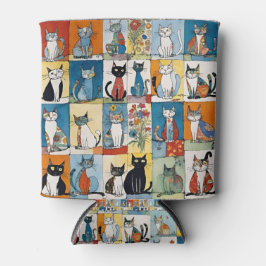 Zittende Katten Kleur Blok Patchwork Bloemen Blikjeskoeler