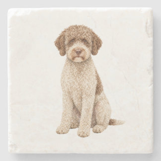 Zittende Lagotto Romagnolo natuurstenen onderzette Stenen Onderzetter