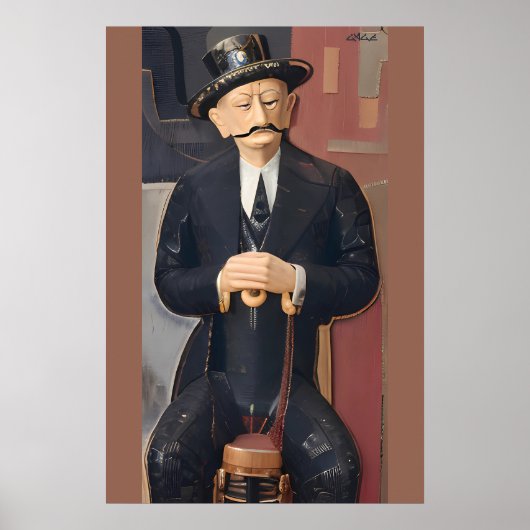 Zittende man leunend op een wandelstok poster (Voorkant)