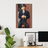Zittende man leunend op een wandelstok poster (Thuiskantoor)