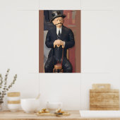 Zittende man leunend op een wandelstok poster (Keuken)