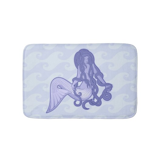 Zittende Meermin Blauw Badmat (Voorkant)