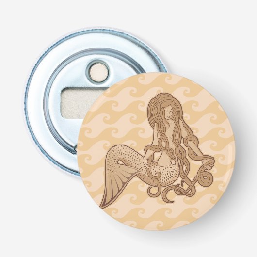 Zittende Meermin Button Flesopener (Voorkant)