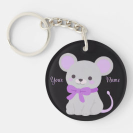 Zittende Muis Paarse Strik Schattig Kawaii Op Maat Sleutelhanger