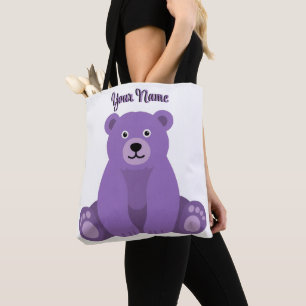 Zittende paarse beer knuffel kawaii aangepaste naa tote bag