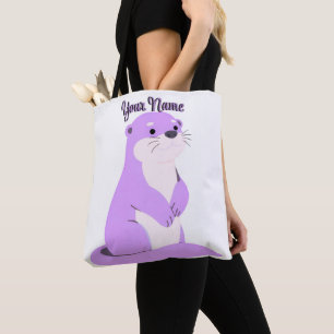 Zittende Paarse Otter Schattig Kawaii Aangepaste N Tote Bag